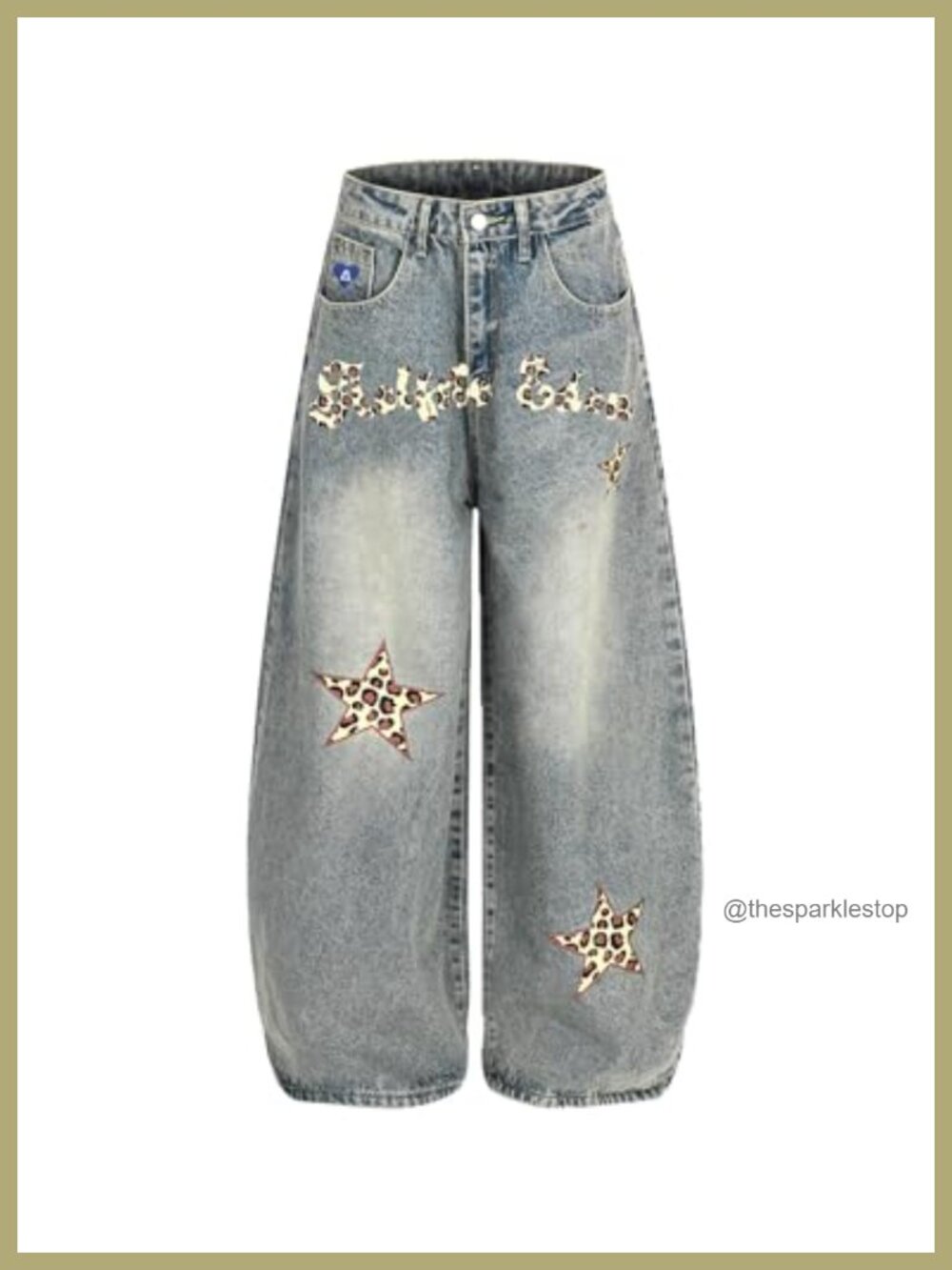 Barrel Wide Leg Jeans Leopard Star Graphic Y2K Streetwear Cotton Denim Pants